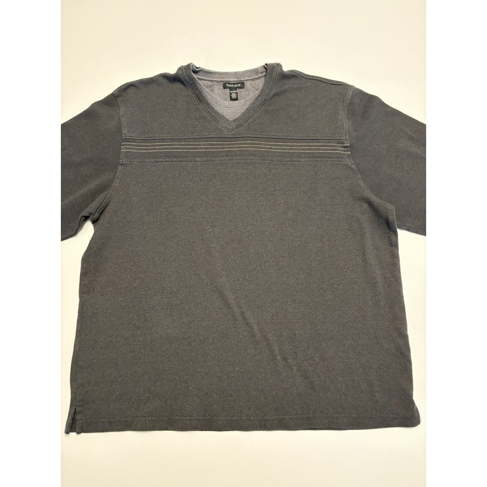 Van Heusen Mens XL Grey V-Neck Short Sleeve Shirt Striped Accent Grandpa Sweater